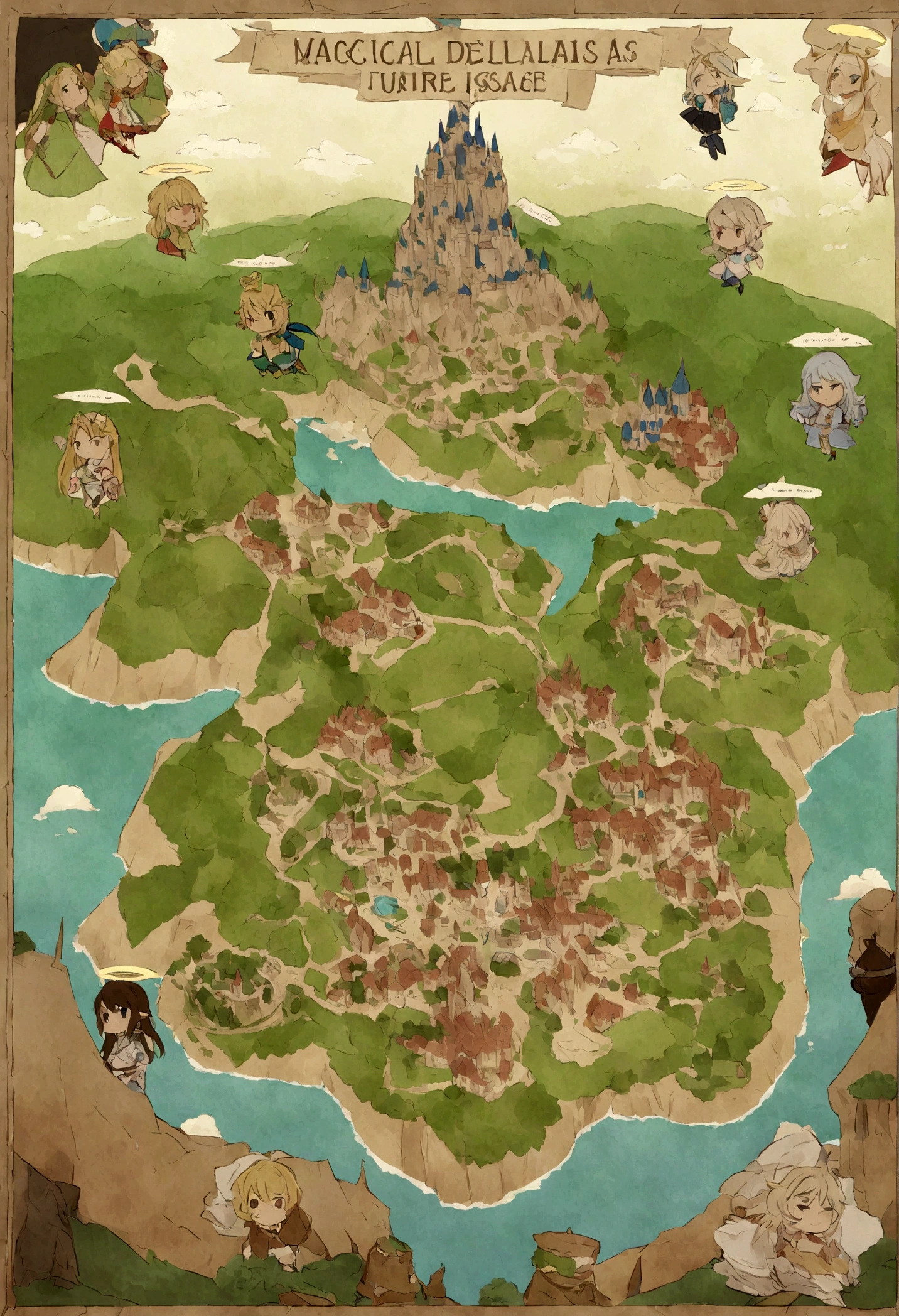 un grupo de islas voladoras, muchas islas flotantes, halo, mapa del juego, Hyrule, Regional map Ancient fantasy, Mapa muy detallado,Mapa detallado, mapa de altura,Mapa del mundo、Isekai Mapa、Mapa del Reino、Aventura de otro mundo K HD、meticuloso、vista desde arriba, Extender hasta,arte de pixel, Magical floating islands, castillos y torres, cascada en el aire, Pandora from Avatar