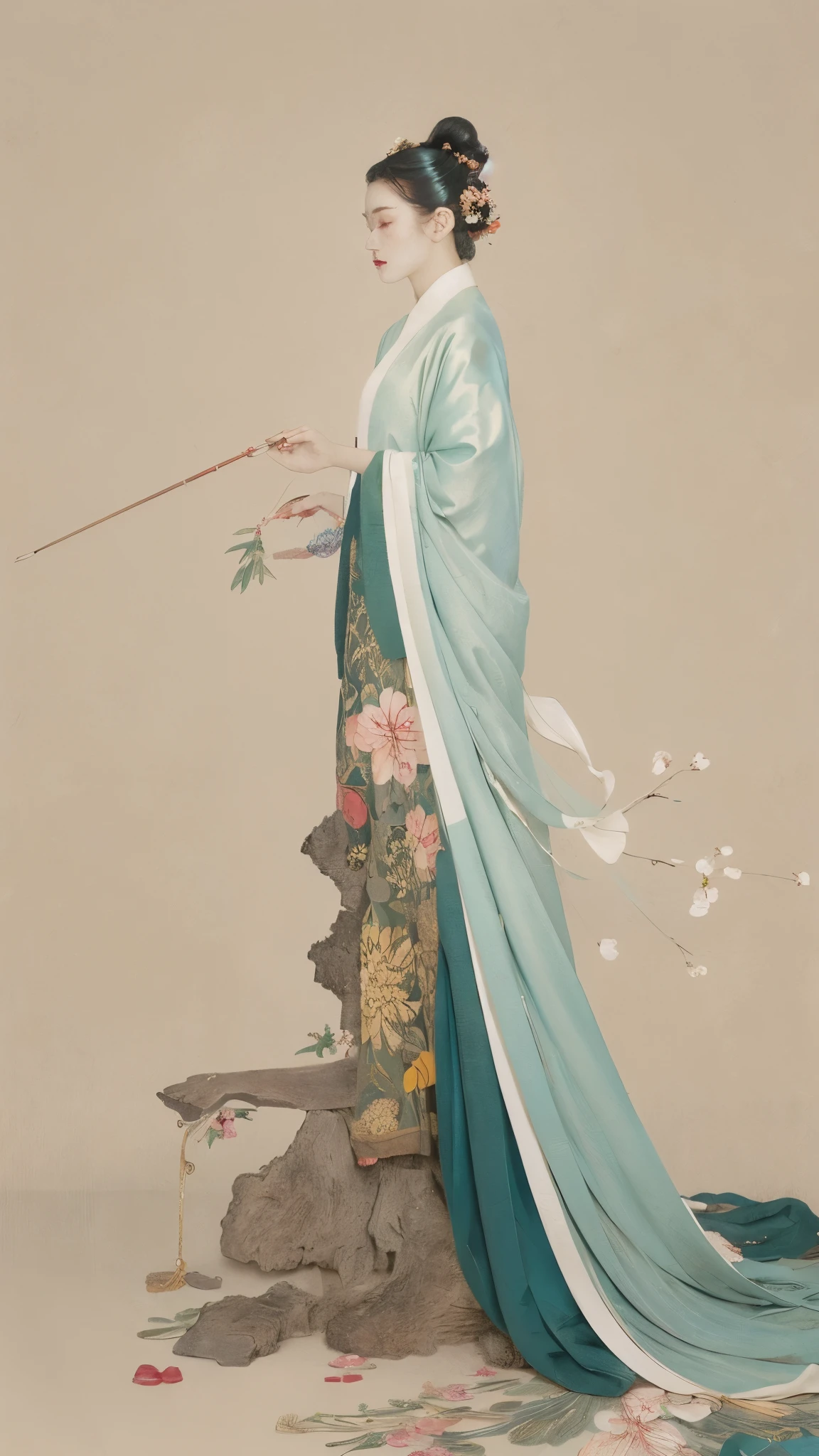 (1 Girl:1.4),Solitary, Gorgeous， Extremely detailed,(Joshua Middleton Comic Cover Art:1.1), (Action painting:1.2),(Concretism:1.2),(Hyperpolarization:1.5),rich and colorful,The most detailed,white gray background, White Hanfu, Pastel colors， (masterpiece, Top quality, best quality, Official Art, beautiful and aesthetic:1.2),