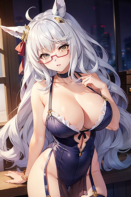 biwa hayahide \(umamusume\), under rim glasses, Sexy body, big tits, sexypose, Amazing lingerie, nsfw