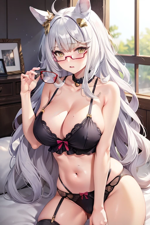 biwa hayahide \(umamusume\), under rim glasses, Sexy body, big tits, sexypose, Amazing lingerie, nsfw