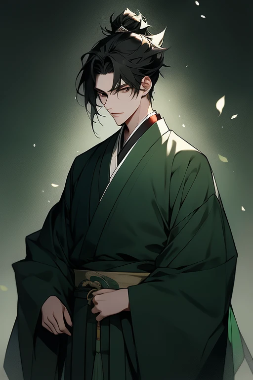 male,22 years old,Dark green Hanfu,one person,long black hair
