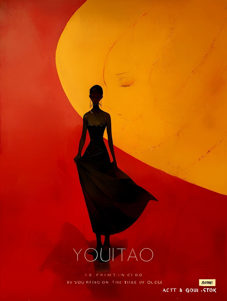 The painting shows a woman in a long skirt,The background is a round clock, Inspired by Tang Di, Inspired by Yin Dourui, The album cover, inspired by Yi Yuanji, Abstract Figurative Art, inspired by Zou Yigui, Inspired by Qiandu, Inspired by David Diao, 音樂The album cover, Acrylic painting on canvas, young woman