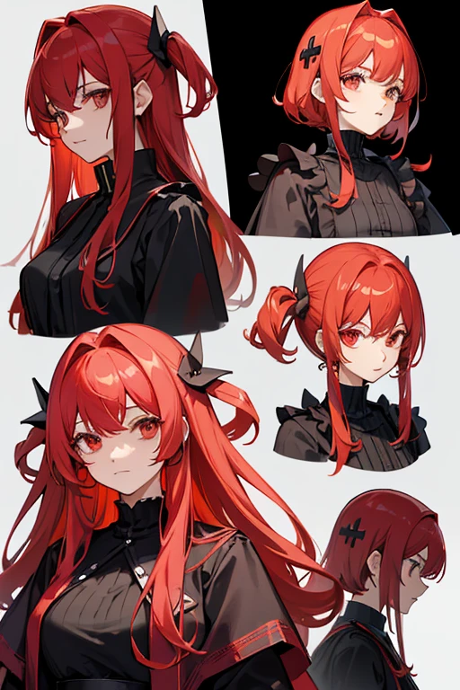 Blood plasma and flesh character design four views red hair avant-garde design square hair accessories black clothes bloody tomorrow&#39;s ark post-punk