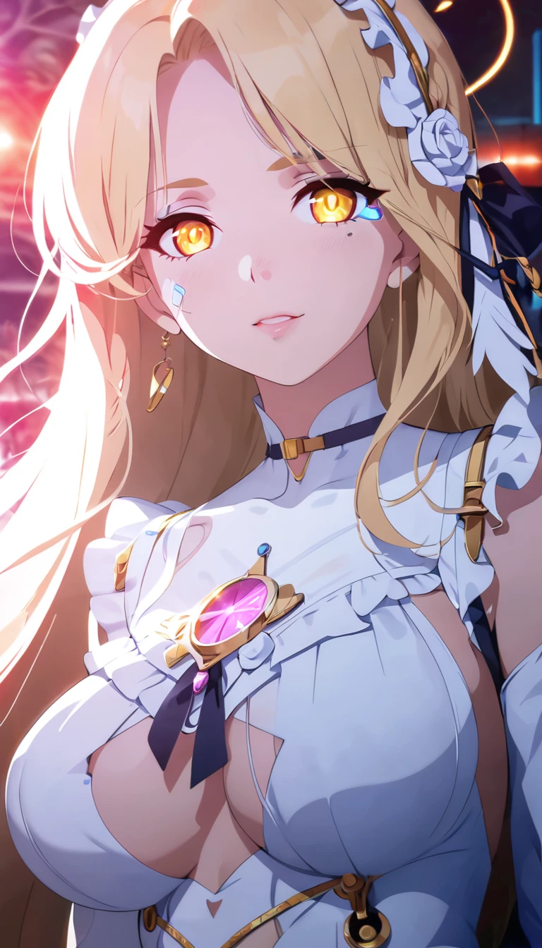 best quality, Super No, Reality, photo of a beautiful woman, 18 years old age years, Delicate face, Black messy fishtail braid, (Delicate porcelain doll,Elaborate clothing with lots of ruffles and ribbons), beach, (Close-up of face), Attractive appearance, Watch the audience in 4K Ultra HD, masterpiece, High Detail, A girl, Cute face, delicate eyes, long hair, Detailed lips, Medium breasts, Lights on clothes, Cyberpunk dress, Neon burning on dress, Neon Breasts, Bare waist, Current Effect, Wires connected to the body,lights on, Wires connected to the head, Wires connected in hand, Wire on breast, 身上的机械lights on, The body is burned by the light, Lights on hair, Magical light effects on the body, Halo effect, Glow effect, Direct - x 2.0 Visuals, High Graphics Night Light, Diffuse Light, Light Reflection, Light Reflection on road, Red lights are everywhere, Neon, Full body capture,16k ultra-fine CG wallpaper, masterpiece, Excellent image quality, Ultra-delicate), (Excellent lighting, Delicate and beautiful), Really smooth skin, Bright face, 18K close-up perfect display, Change, Lovely, Girl wearing delicate hollow shirt and underwear, Lying on the big white bed, Colorful jewel-like eyes.Posture,Full breasts,Golden ratio figure,Perfect body, Ancient mysterious figure, mystical atlantean valkyrie, Mysterious Valkyrie,