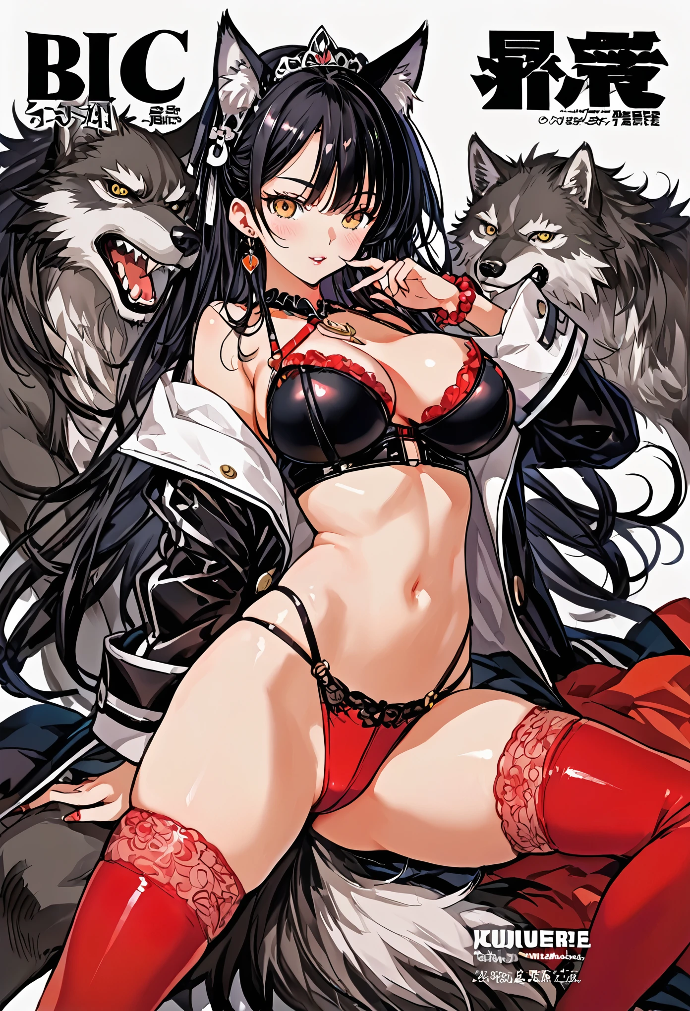 High-quality illustrations, doujinshi cover_page, highres, absurdres, The story of the meeting of a girl and a wolf,