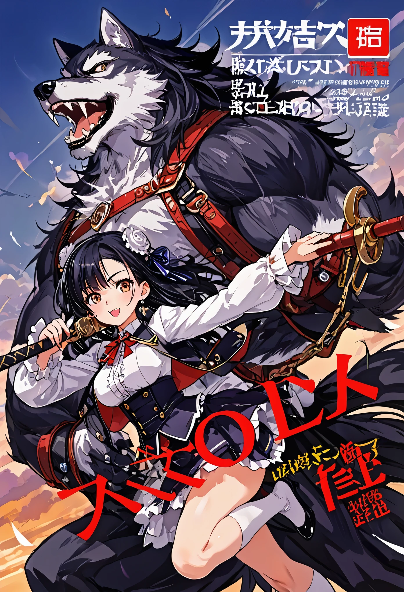 High-quality illustrations, doujinshi cover_page, highres, absurdres, The story of the meeting of a girl and a wolf,