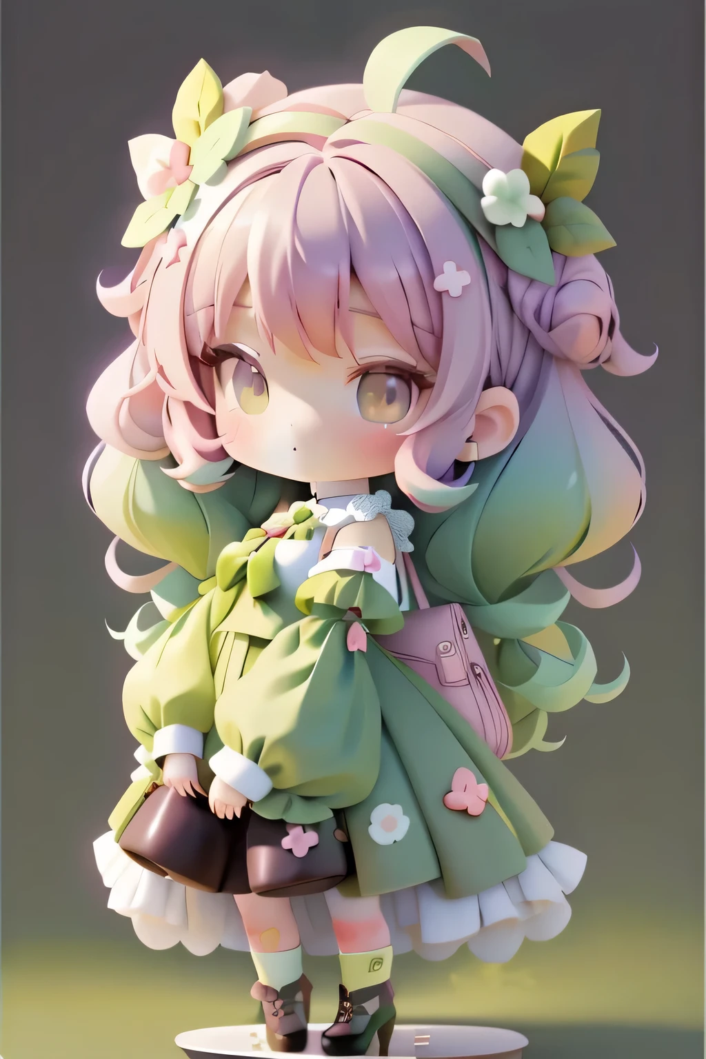 girl with, Chibi、amber, , medium pastel peppermint green, luxury fabrics, dithering, Far-reaching,Lucki Violet at Viewer