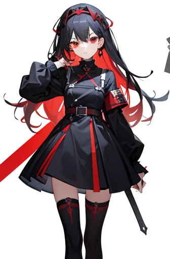 Character design four views red square avant-garde design square hair accessories black clothes anarchism bloody tomorrow's ark post-punk