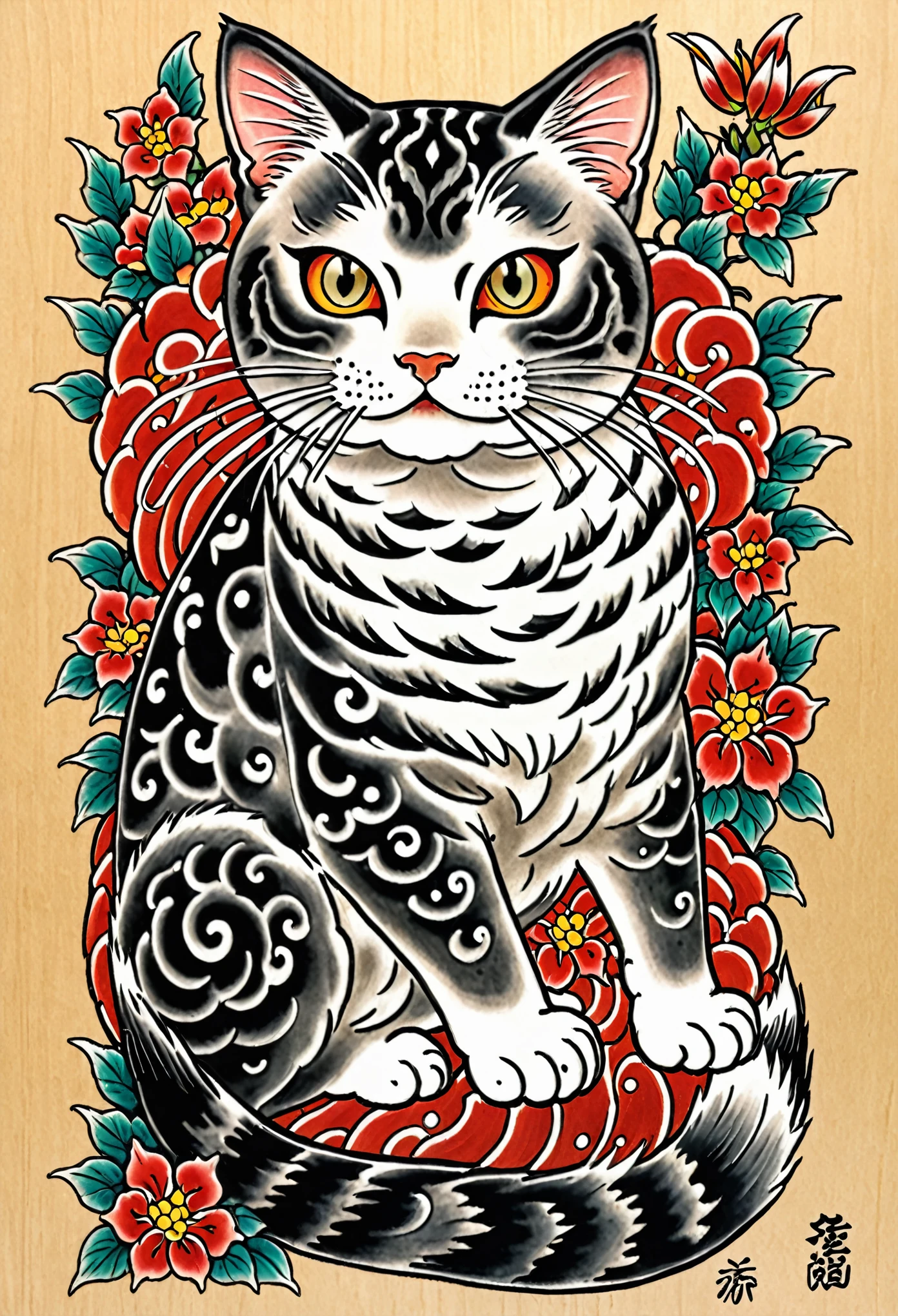 Japanese carving，Japan，Cat Tattoo，