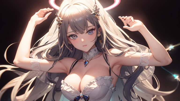 best quality, Super No, Reality, photo of a beautiful woman, 18 years old age years, Delicate face, Black messy fishtail braid, (Delicate porcelain doll,Elaborate clothing with lots of ruffles and ribbons), beach, (Close-up of face), Attractive appearance, Watch the audience in 4K Ultra HD, masterpiece, High Detail, A girl, Cute face, delicate eyes, long hair, Detailed lips, Medium breasts, Lights on clothes, Cyberpunk dress, Neon burning on dress, Neon Breasts, Bare waist, Current Effect, Wires connected to the body,lights on, Wires connected to the head, Wires connected in hand, Wire on breast, 身上的机械lights on, The body is burned by the light, Lights on hair, Magical light effects on the body, Halo effect, Glow effect, Direct - x 2.0 Visuals, High Graphics Night Light, Diffuse Light, Light Reflection, Light Reflection on road, Red lights are everywhere, Neon, Full body capture,16k ultra-fine CG wallpaper, masterpiece, Excellent image quality, Ultra-delicate), (Excellent lighting, Delicate and beautiful), Really smooth skin, Bright face, 18K close-up perfect display, Change, Lovely, Girl wearing delicate hollow shirt and underwear, Lying on the big white bed, Colorful jewel-like eyes.Posture,Full breasts,Golden ratio figure,Perfect body, Ancient mysterious figure, mystical atlantean valkyrie, Mysterious Valkyrie,
