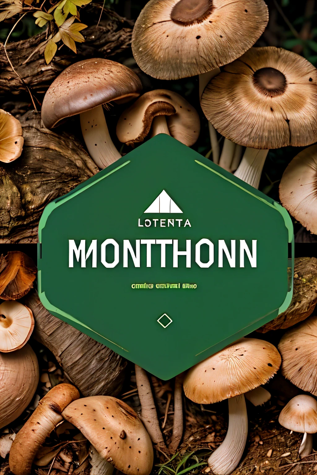 Typography: Use Montserrat font in forest green. Imagery: A simple, clean mushroom icon placed next to or integrated into the text "Kayshrooms." Color Palette: Forest green for the text and icon, with earthy brown for additional natural elements like leaves or abstract shapes around the icon.