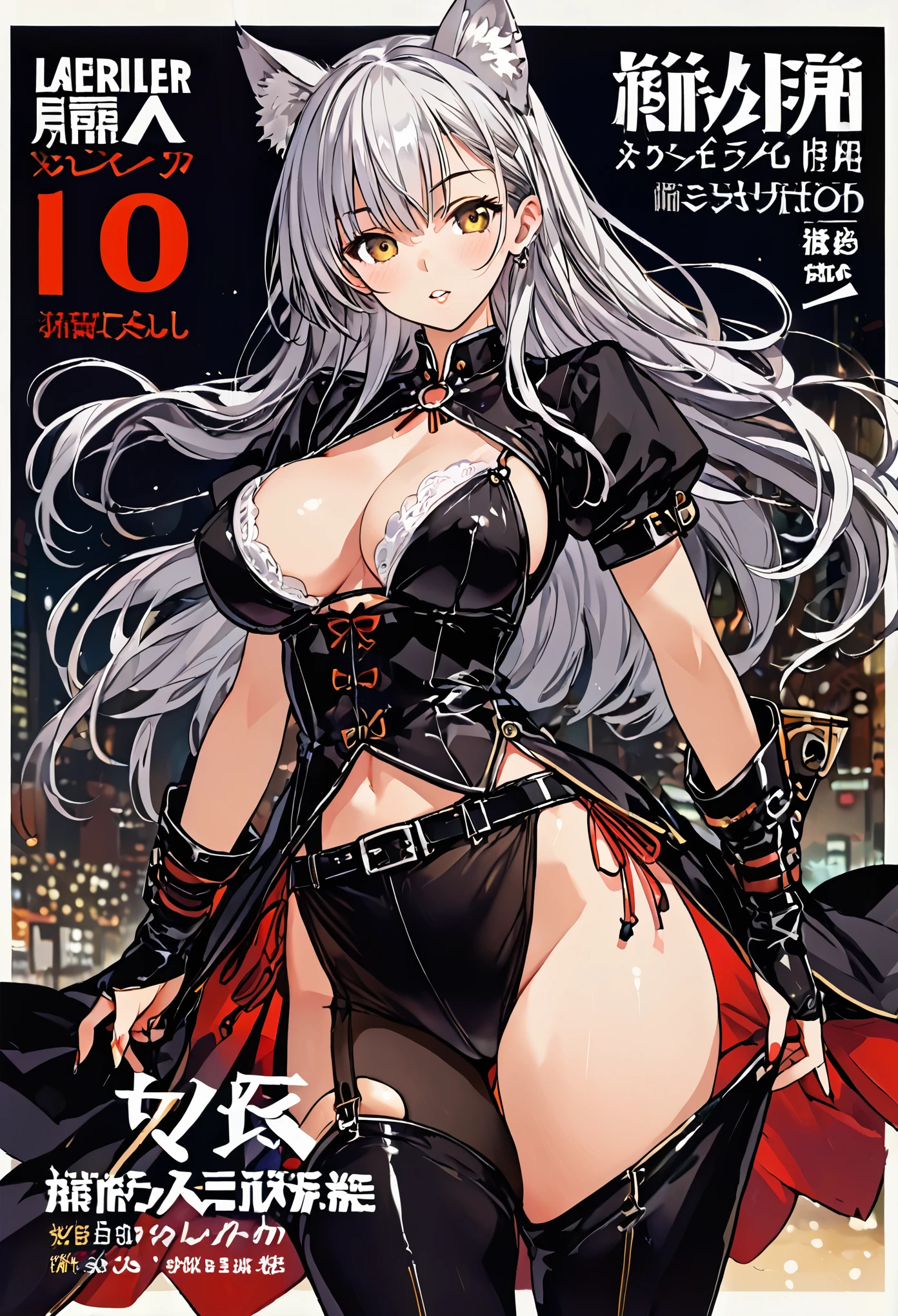 High-quality illustrations, doujinshi cover_page, highres, absurdres, The story of the meeting of a girl and a wolf,