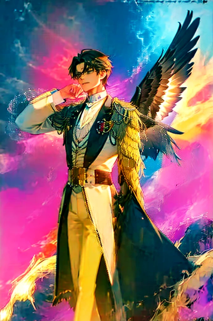 Homem.roupa imperial. eagle wings (voando sobre um planeta)