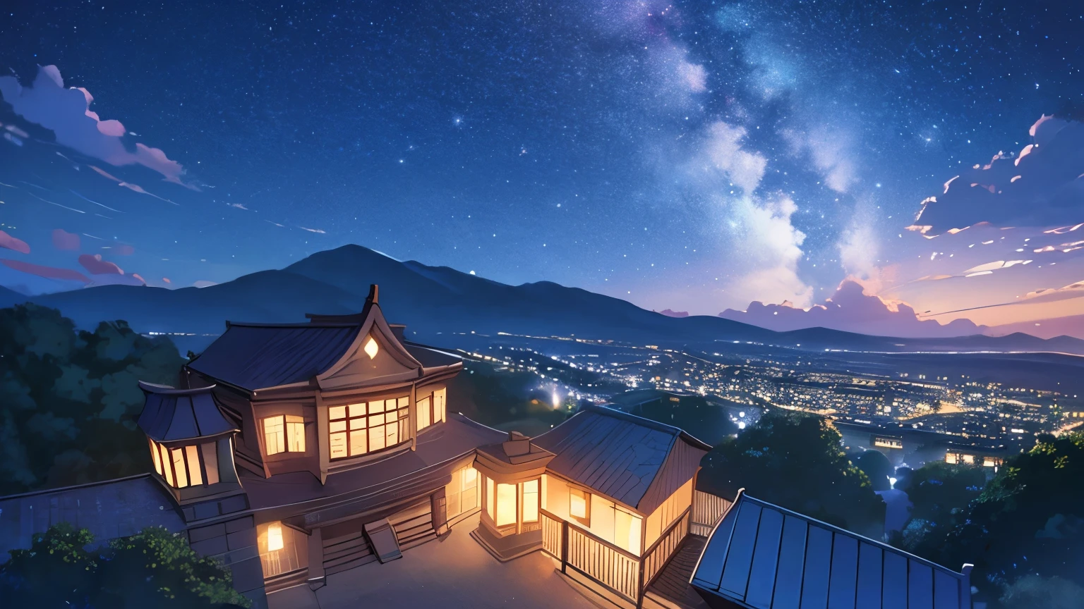 night,Starry sky,１Eaves Museum,top of the hill