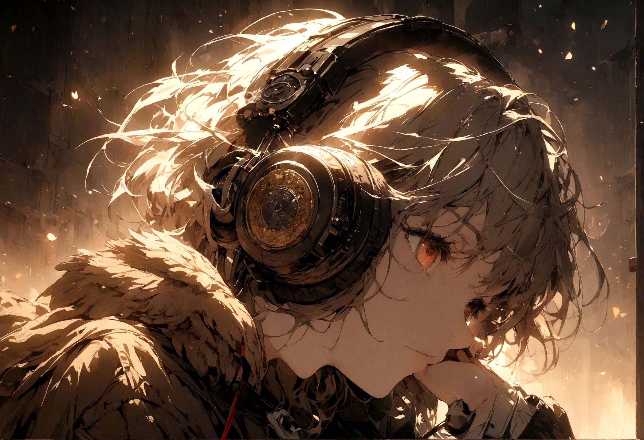 Owl listening to music through headphones