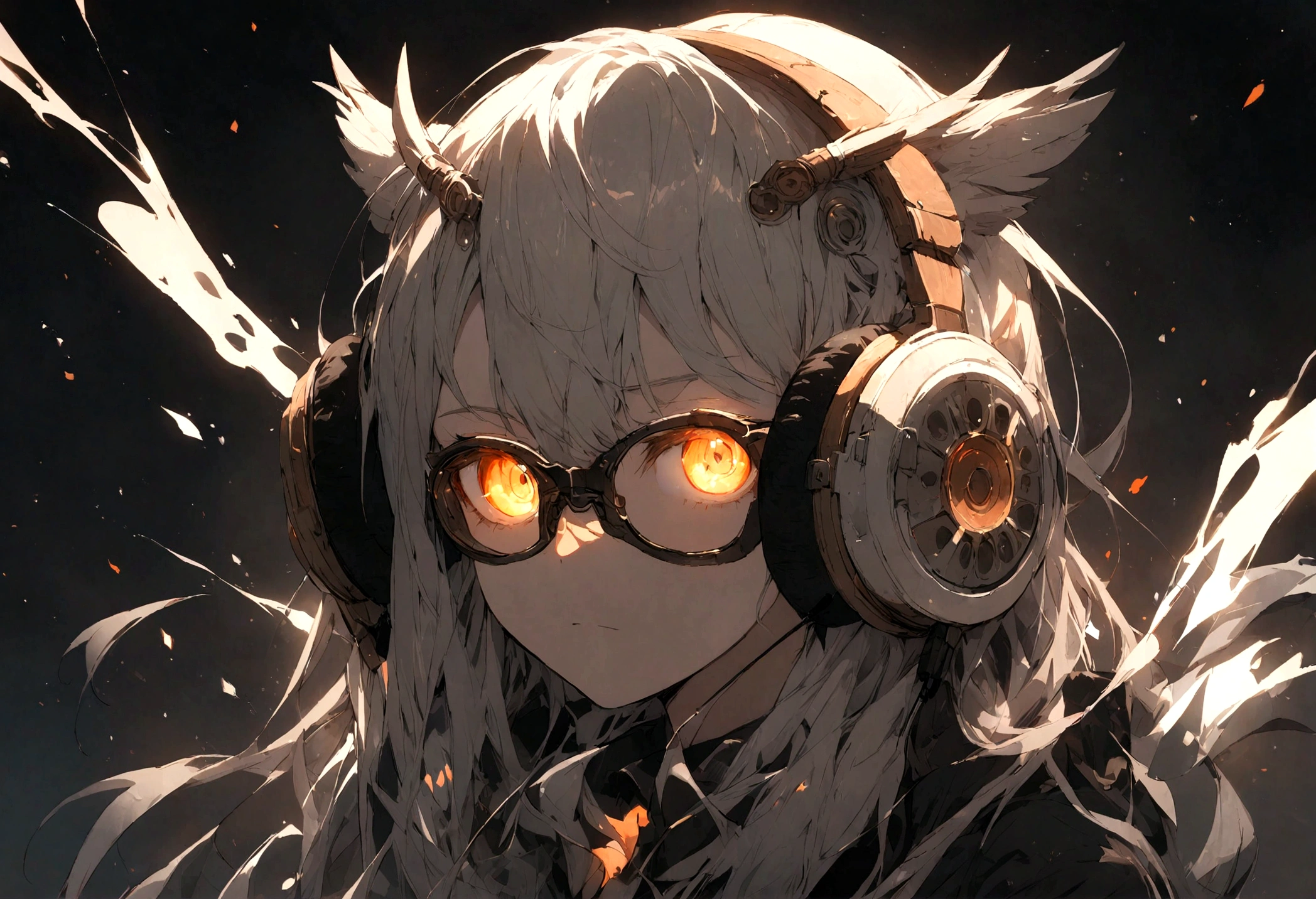 Owl listening to music through headphones