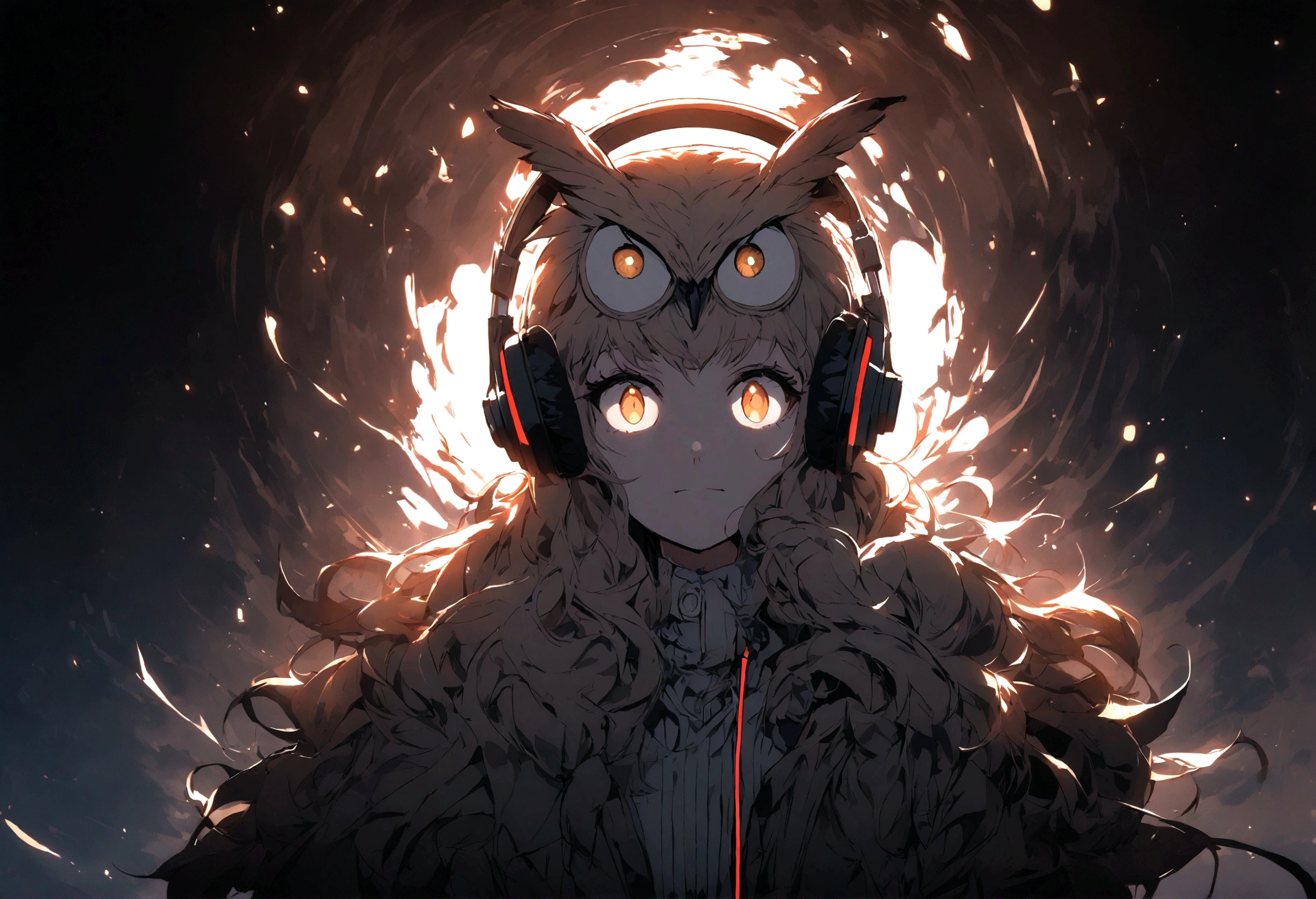 Owl listening to music through headphones