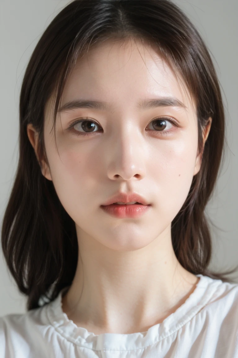 (8k, RAW Photos, highest quality, masterpiece, Realistic, Detailed face, Detailed skin, Center View, Front view, Warm color temperature:1.2), (girl, alone:1.5),face up,Beautiful Girl,t-shirt.