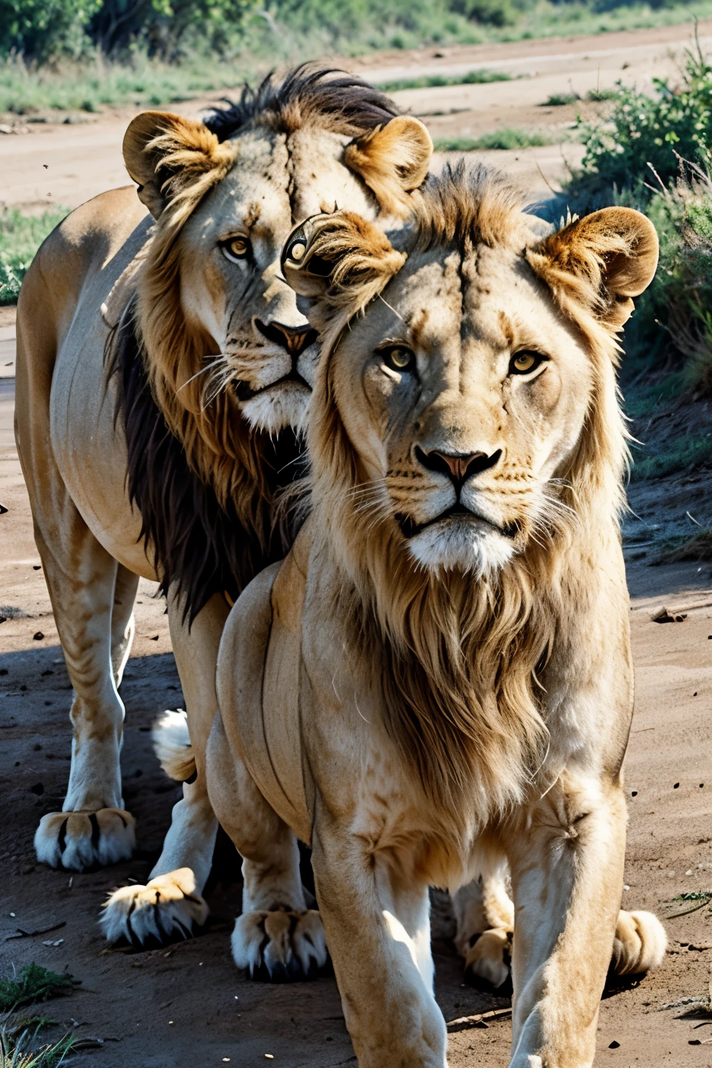 Lion lioness and 3 cubs