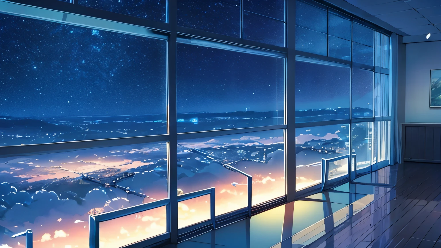art gallery,You can see the starry sky from the window、Straight passage