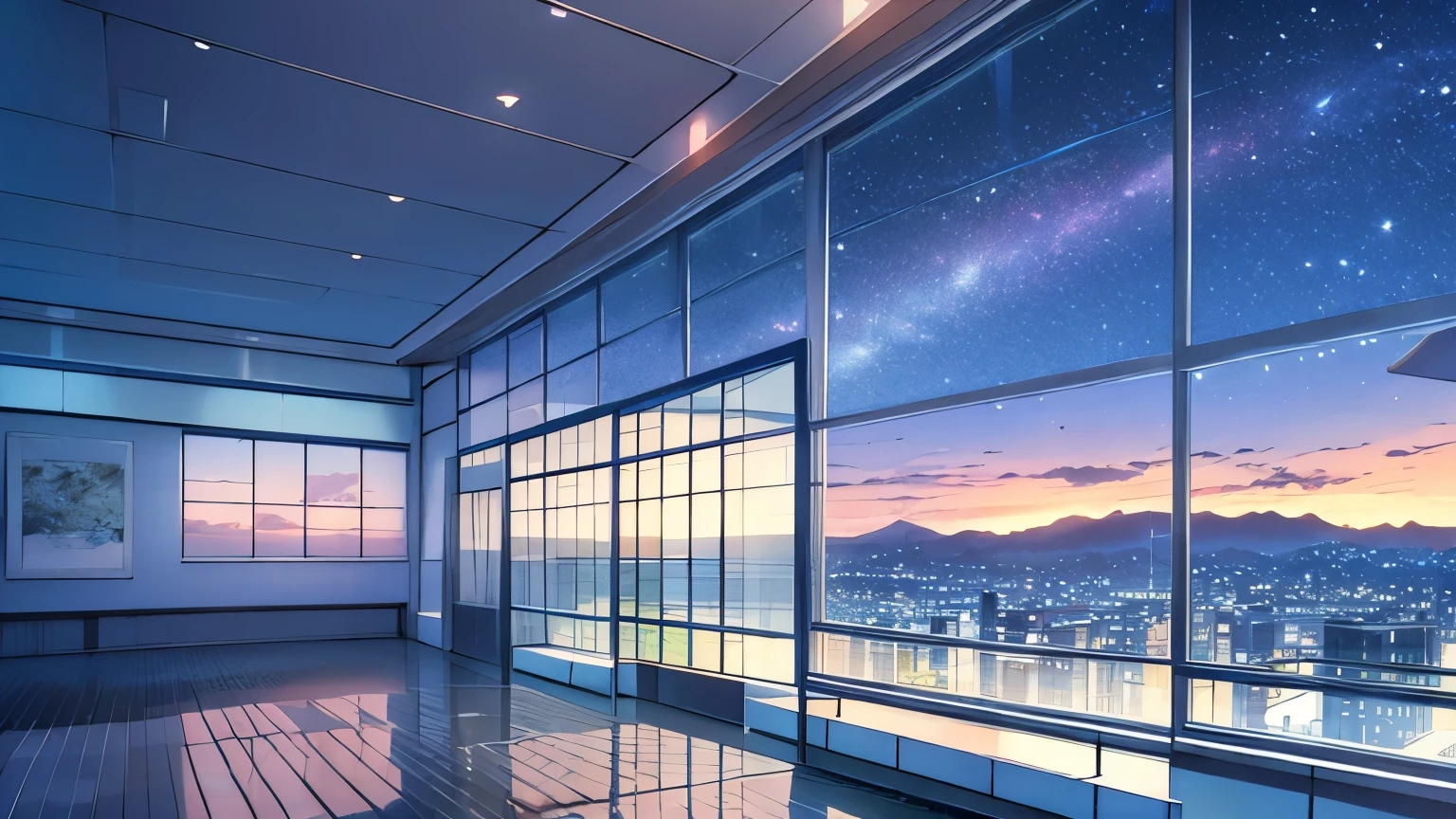 art gallery,You can see the starry sky from the window、Straight passage