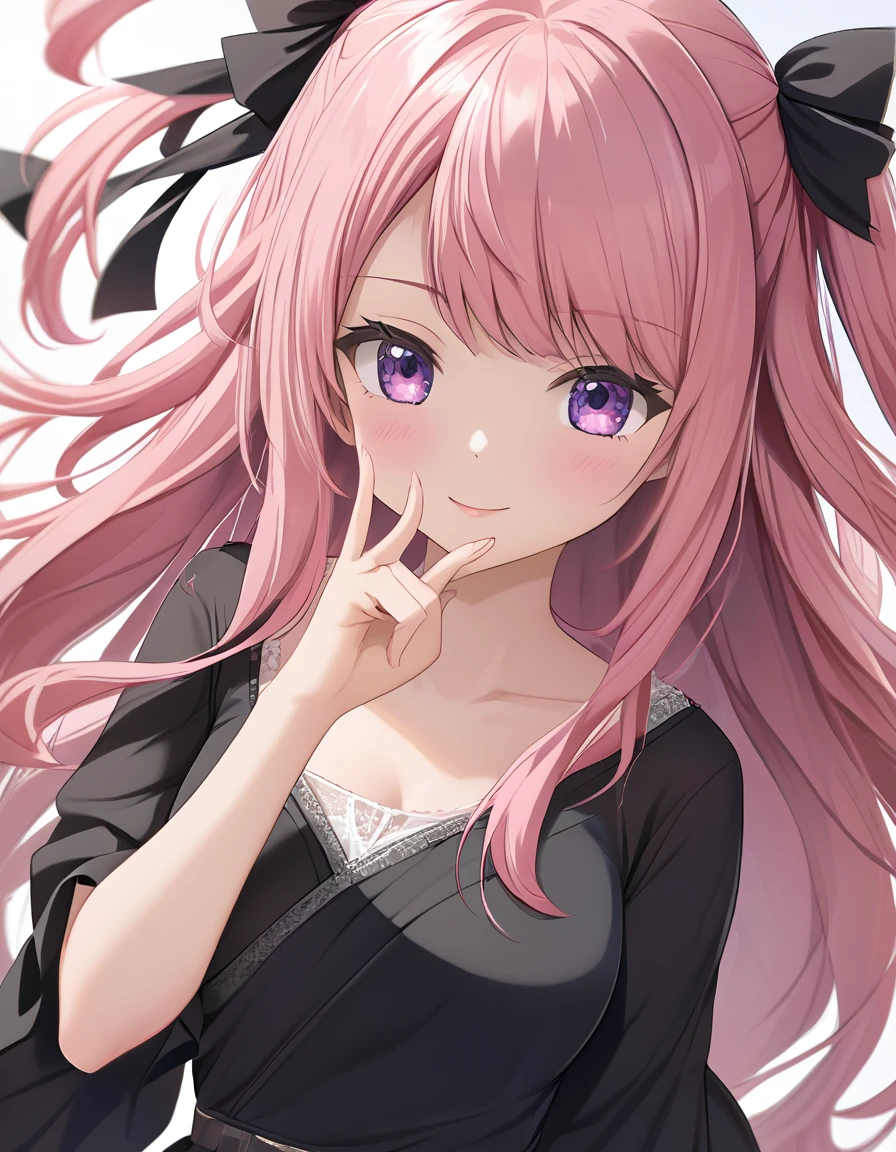 Pink Hair、Long Hair、anime、Black Dress、cute、One woman、cool