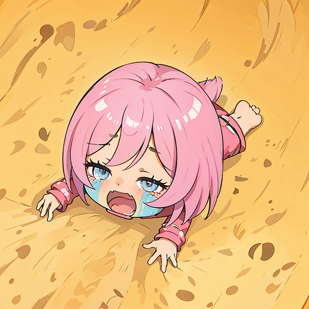 chibi crying, pink hair