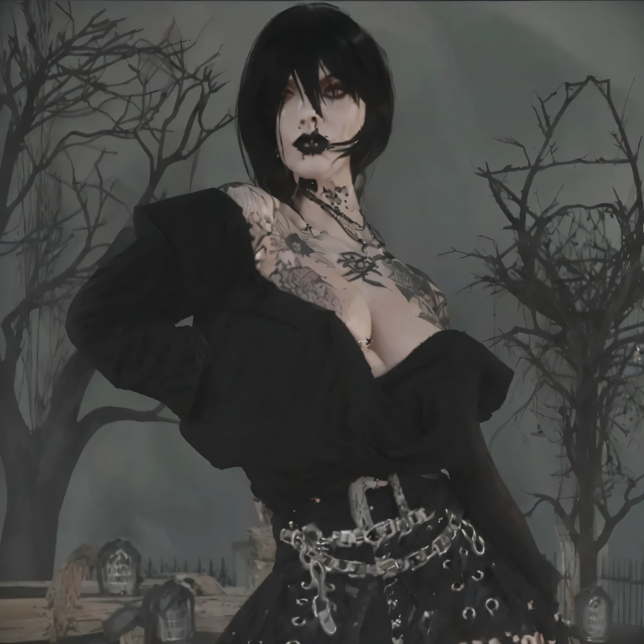 tem uma mulher com uma tatuagem no peito posando para uma foto, Gothic horror vibes, Gothic aesthetic, ominous Gothic aesthetic, gothic vibe, goth girl, assustador, mas fascinante, Gothic outfit, dark and Gothic, Gothic!!, grungy Gothic, Gothic chique, gothic aesthetic, pose sinistra, Gothic girl, Estilo sensual e sombrio, estilo Gothic, gothic woman, vampire girl,