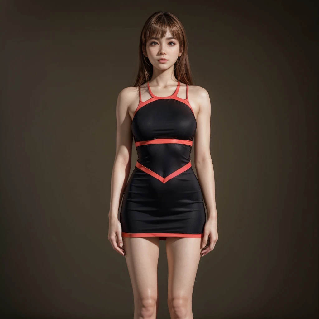 Kasumi, brown eyes, (best quality, ultra-detailed), (realistic:1.37), beautiful and detailed face, ultra-realistic texture, delicate face, delicate body, red lipstick, bright colors. High definition, 8K, well defined legs.