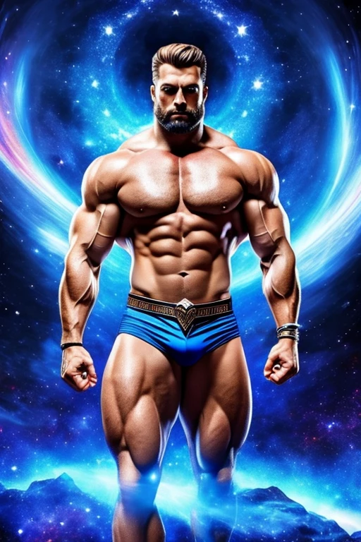 divinity man blue eyes muscle god divine galaxy light battle