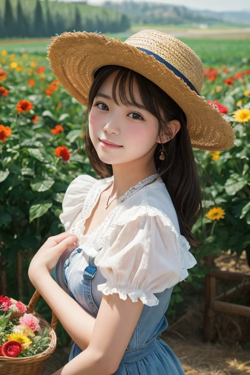 Farm Girl、Renoir style、spectacular nature background、oil