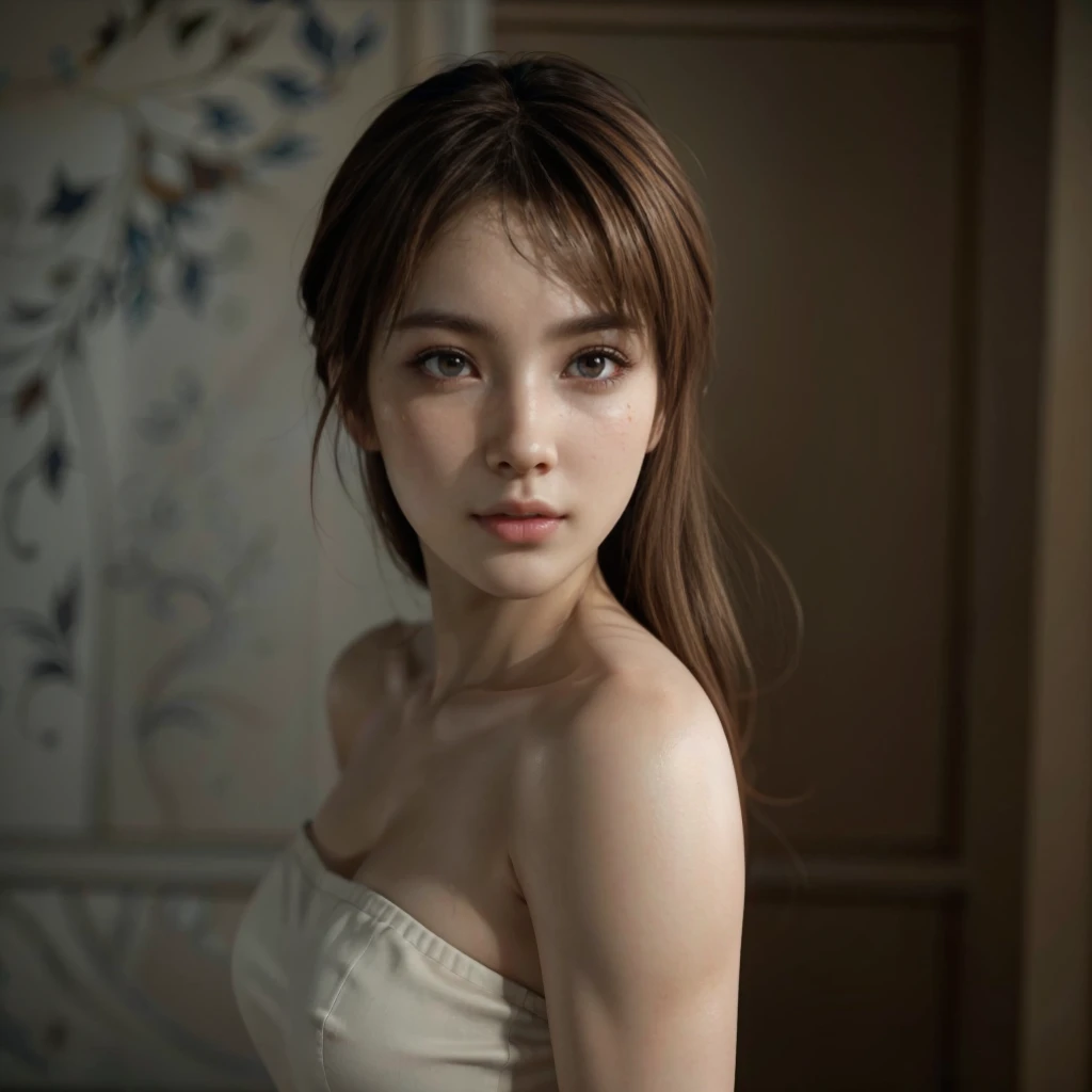 Kasumi, brown eyes, (best quality, ultra-detailed), (realistic:1.37), beautiful and detailed face, ultra-realistic texture, delicate face, delicate body, red lipstick, bright colors. High definition, 8K, well defined legs.