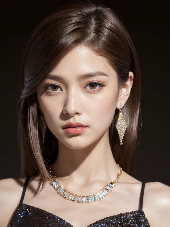 (masterpiece: 1.3), (Maximum resolution: 1.4), (Ultra HDTV: 1.2), Cinema Lights, Ultra HDTV, Detailed eyes and skin, Detailed facial features, High resolution, 8K resolution, Sharp focus, Perfect Style, Beautiful Face, Highly detailed face and skin texture, Fine grain, double eyelid, Thin eyebrows, (Glitter Eyeliner: 1.2), Pale Cheeks, Fair skin:1.2, Shiny little necklace and earrings, Glossy lips: 1.2, (Layered Hairstyles, (Dark brown hair:1.3), Blonde inner hair), Medium Long Hair, break (She's wearing a button-up high school uniform:1.3), (Big Breasts: 1.4), (Cleavage:1.4), ((She is kneeling to me:1.3)), (gyaru's sister:1.2), (A very provocative smile:1.2), (Small beautiful hard nipples:1.2), (Belly button), break ((Cowboy Shot: 1.2)), ((From a very intimate distance: 1.2)), ((Luxurious bedroom at night:1.4)), (Sweaty skin:1.4),