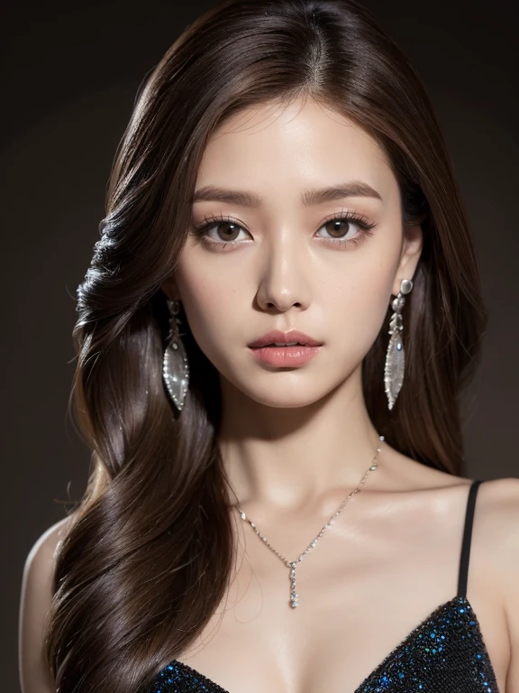 (masterpiece: 1.3), (Maximum resolution: 1.4), (Ultra HDTV: 1.2), Cinema Lights, Ultra HDTV, Detailed eyes and skin, Detailed facial features, High resolution, 8K resolution, Sharp focus, Perfect Style, Beautiful Face, Highly detailed face and skin texture, Fine grain, double eyelid, Thin eyebrows, (Glitter Eyeliner: 1.2), Pale Cheeks, Fair skin:1.2, Shiny little necklace and earrings, Glossy lips: 1.2, (Layered Hairstyles, (Dark brown hair:1.3), Blonde inner hair), Medium Long Hair, break (She's wearing a button-up high school uniform:1.3), (Big Breasts: 1.4), (Cleavage:1.4), ((She is kneeling to me:1.3)), (gyaru's sister:1.2), (A very provocative smile:1.2), (Small beautiful hard nipples:1.2), (Belly button), break ((Cowboy Shot: 1.2)), ((From a very intimate distance: 1.2)), ((Luxurious bedroom at night:1.4)), (Sweaty skin:1.4),