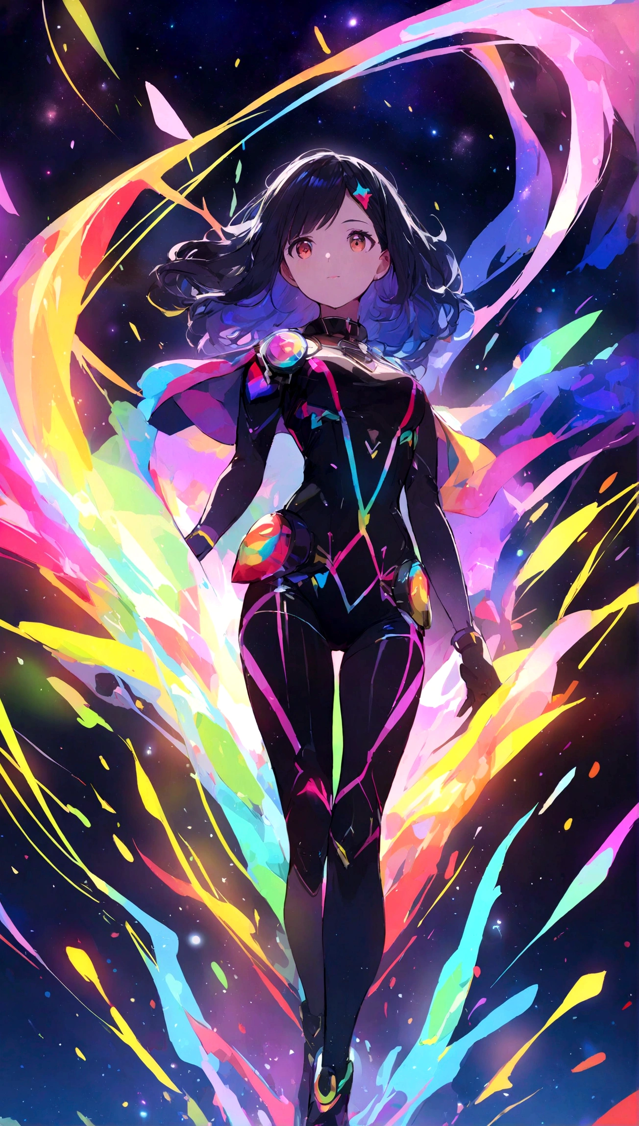 Neon mucha luz colores, negro, oscuridad estrellas espacio