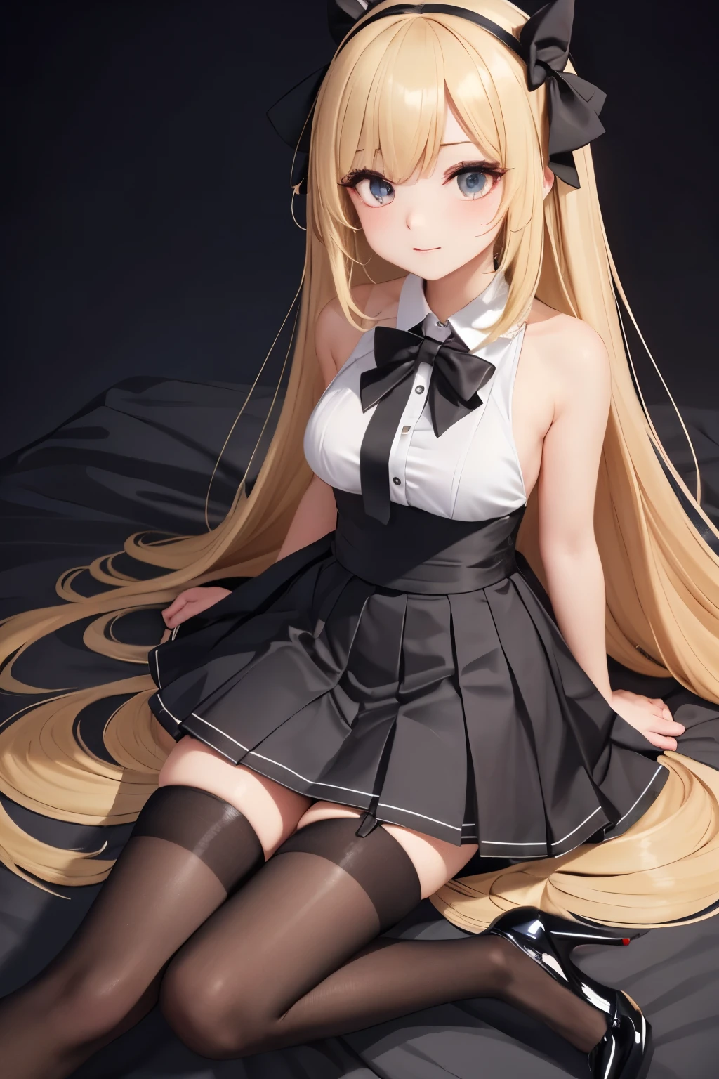 anime styled。ultimate quallity。illustratio。NSFW。Fantasia。in isekai。Detailed Focus。girl with。Black pleated skirt。Shot in front of a girl。Lake background。is in estrus。a blond。The long-haired。White underwear。White string panties。Autumn foliage。small tit。small tits。teats 。Shy。is crying。red blush。Lying on bed with legs spread wide:1.6。Crotch wide open:1.5。full of sweat。Disheveled clothes。     protruding from clothes。 Low position shooting。Medium close-up。pantie shot。Looking at Viewer, Yellow eyes,