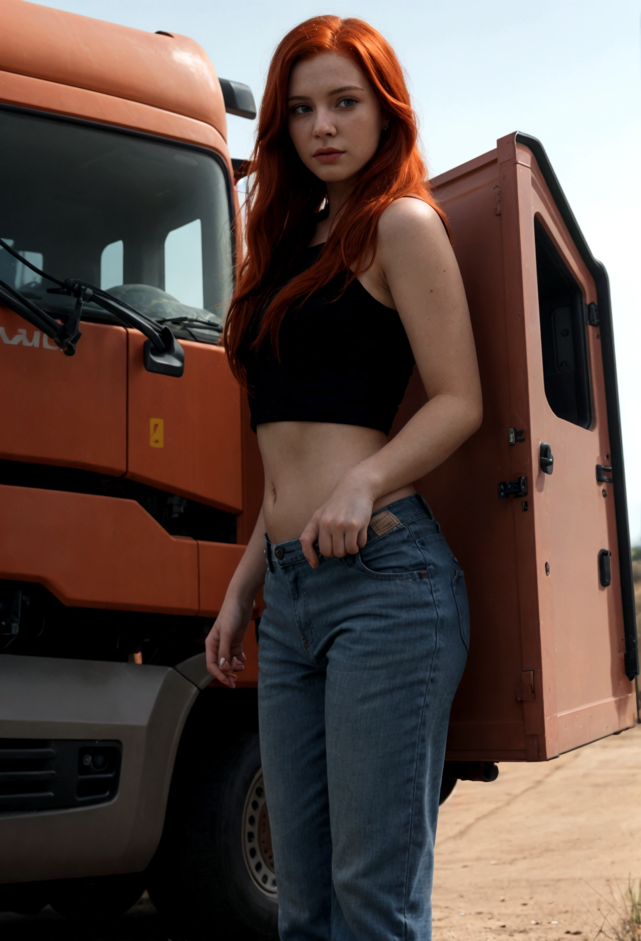 female truck driver red hair cute