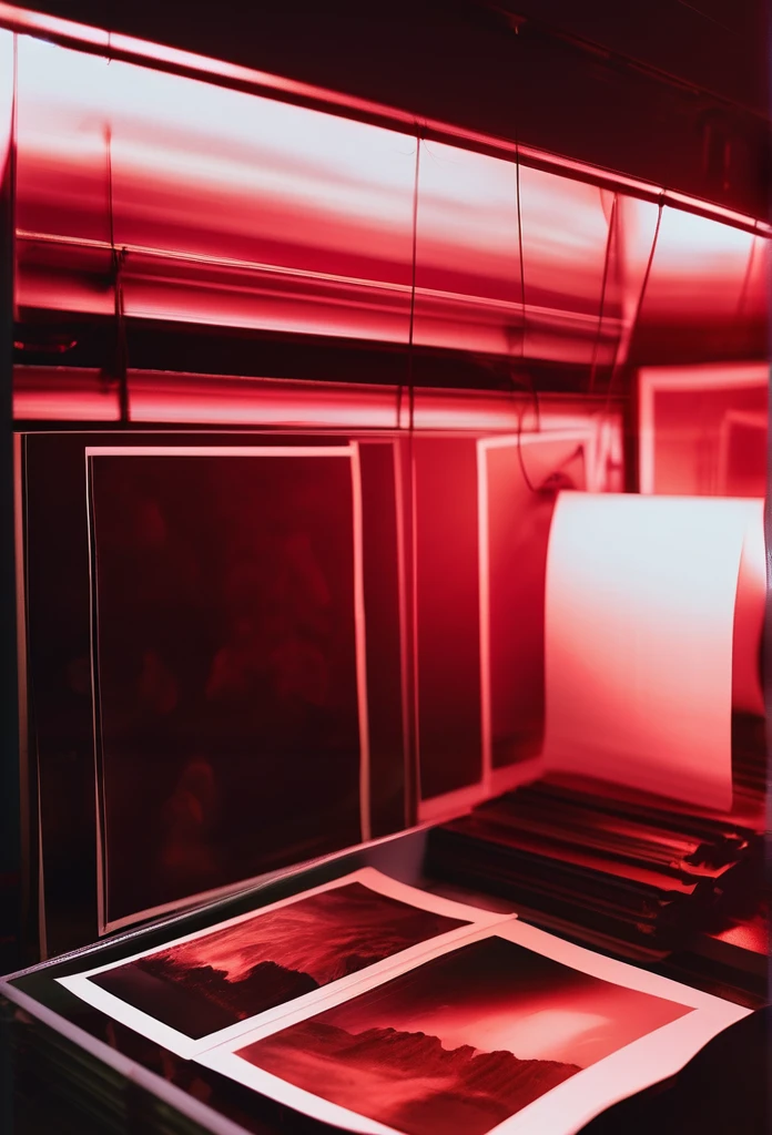 the process of developing photo film in a darkroom with red light, the process of developing photo film, high quality, details, beautiful video, close-up, the process of developing an image on photo paper,
