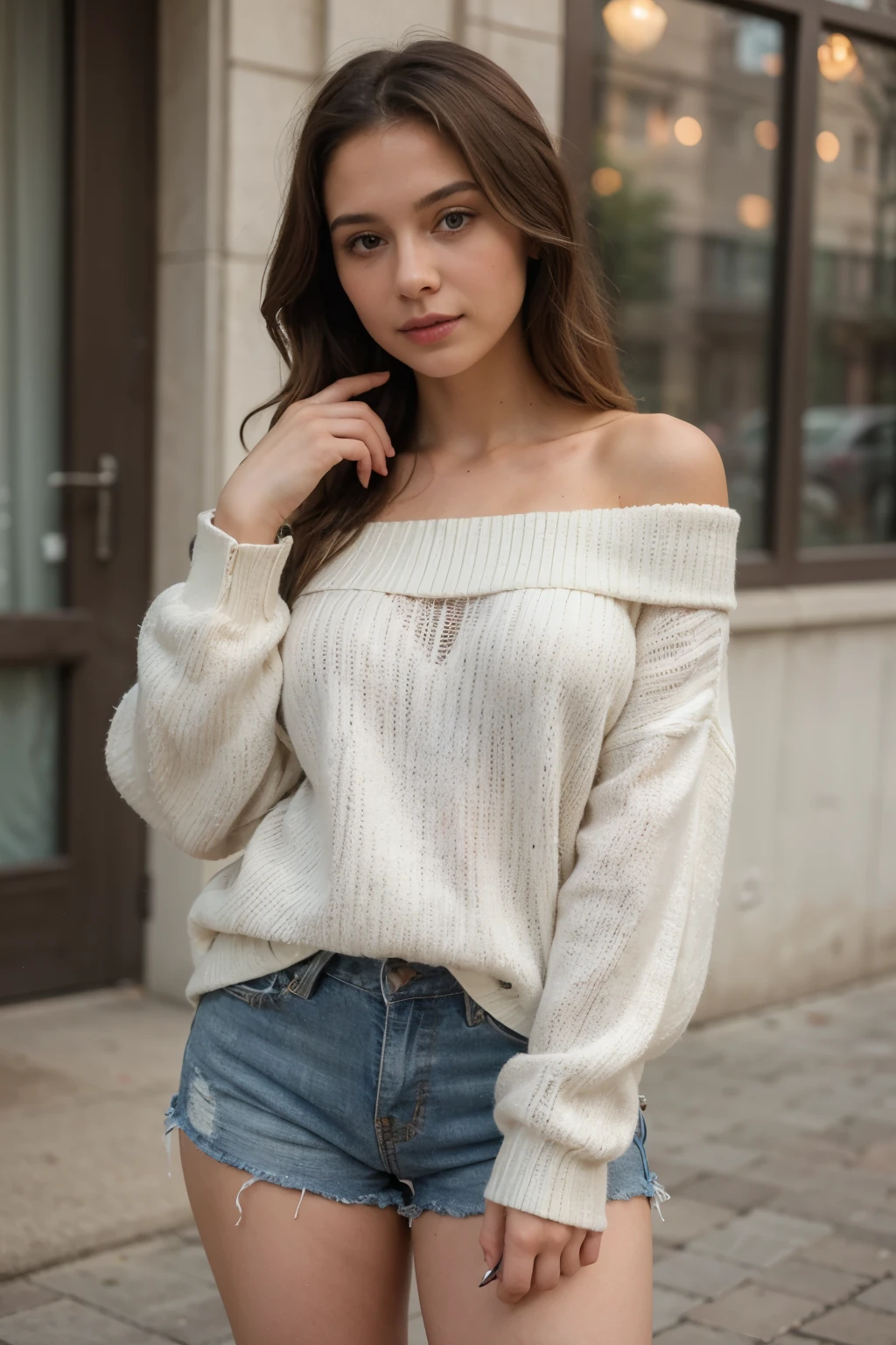 ((best quality)), ((masterpiece)), (detailed), 1girl, off-shoulder sweater,