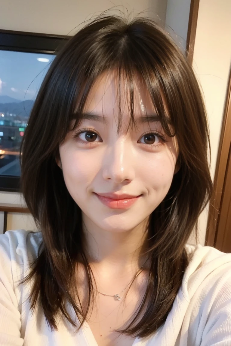 (8k, RAW Photos, highest quality, masterpiece, Realistic, Detailed face, Detailed skin, Center View, Front view, Warm color temperature:1.2), (Japanese girl, alone:1.5),tanned skin
,face up,Beautiful Girl,business suit,smiling