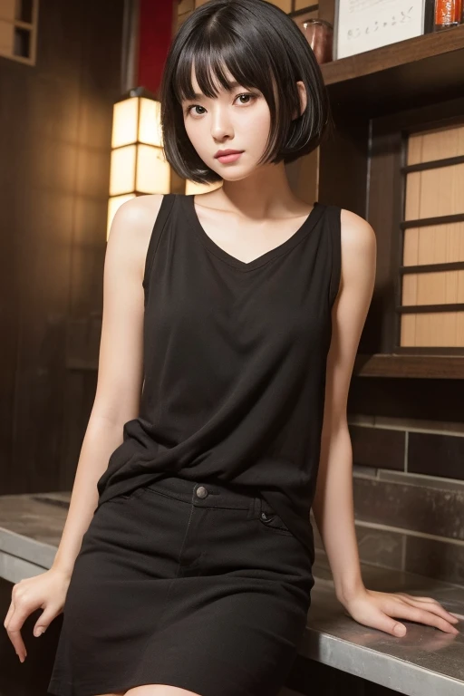 (High resolution:1.3), (16k, Photorealistic, Raw photo, Best image quality: 1.4), Japanese, (One Girl), (Black-haired、short hair:1.3), Beautiful Hairstyles, (Realistic Skin), Beautiful skins, attractive, 超A high resolution, Surreal, High detail, Golden Ratio, Highly detailed cute girl,(20-year-old), (Look at the bottom right:1.5), make love, Izakaya, toilet