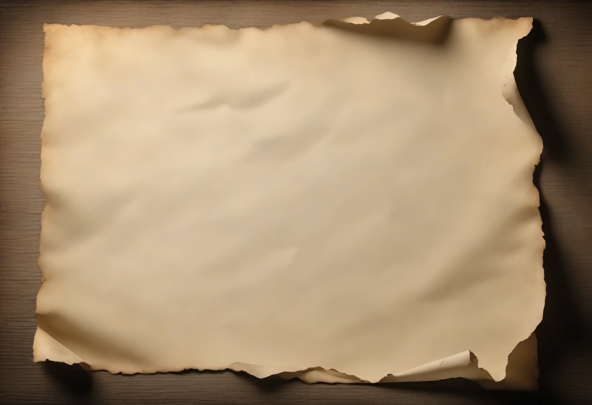 A piece of old paper. Clean, without labels. There are traces of antiquity around the edges, darkened, with small tears, very photorealistic, museum exhibit, 8k.