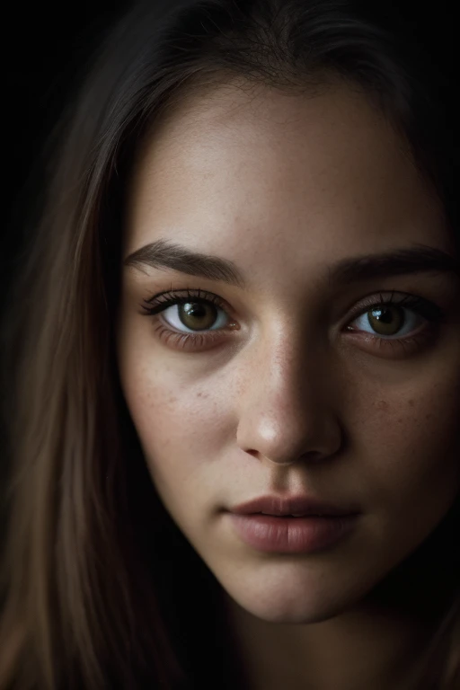 (close-up, editorial photograph of a 21 year old woman), (highly detailed face:1.4) (smile:0.7) (background inside dark, moody, private study:1.3) POV, by lee jeffries, nikon d850, film stock photograph ,4 kodak portra 400 ,camera f1.6 lens ,rich colors ,hyper realistic ,lifelike texture, dramatic lighting , cinestill 800,