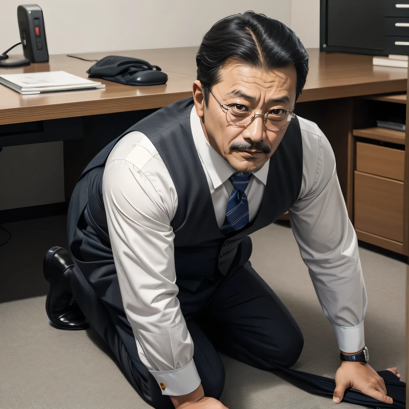 55 years old，Kogoro Mori，uncle，child，Convex，sitting in office，Black socks，Suspenders，beard，Tenacity，HD，artwork，A face full of enjoyment，Very shy，On your belly，wear a suit，Big butt，Manly，Convex crotch，God&#39;s Perspective，Take off your pants，Bottom View , Ecstasy expression/sex(There is milky translucent mucus on the buttocks and back)