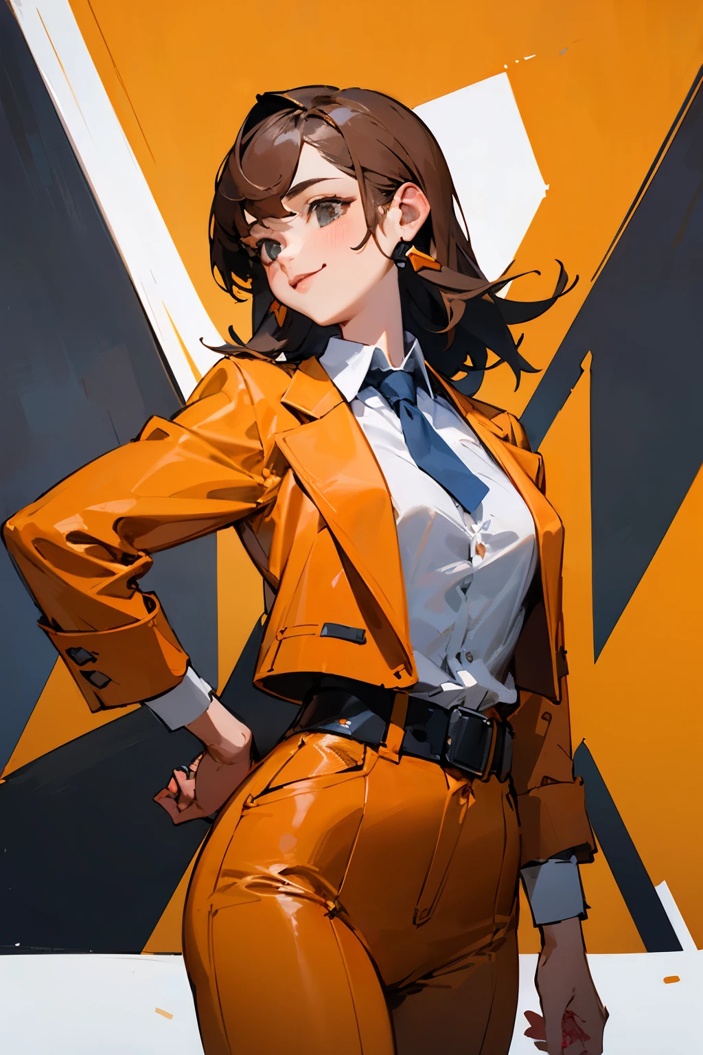((best quality)), ((masterpiece)), (detailed), 1girl, orange business suit, happy