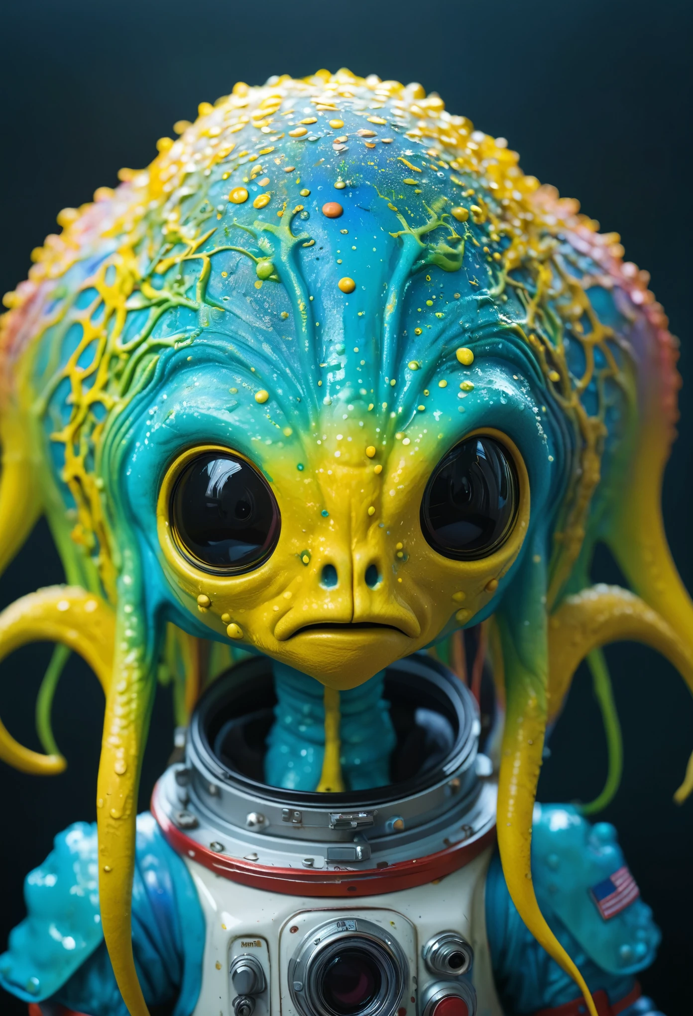8K, ARTISTIC photogrAphy, best quAlity, mAsterpiece: 1.2), A (potrAit:1.2) Don Bluth Style  ASTRONAUT Cthulhu yellow Toon Doll, full body RAW candid cinema, cyan hair, 16mm, color graded portra 400 film, remarkable color, ultra realistic, sad admosphere, dark lighting, oppressive atmosphere, depressive colors, kodak portra 400, photograph,r, Natural Light,  Pinhead lighgts, blur reflection, Brush Strokes, Smooth, abstract, Splatter, Oil On Canvas, rainbow colors, fractal isometrics details bioluminescens : a stunning realistic photograph of wet bone structure, 3d render, octane render, intricately detailed, titanium decorative headdress, cinematic, trending on artstation | Isometric | Centered