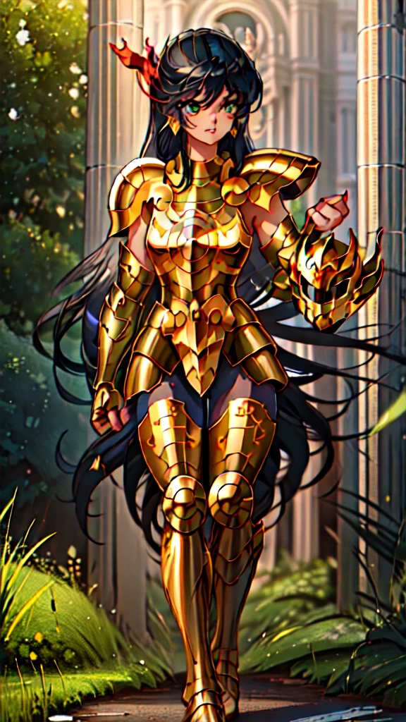 masterpiece, best quality, highres, solo, 1girl, green eyes, helmet,armor, outdoor ,(medium breasts,:1.5) 