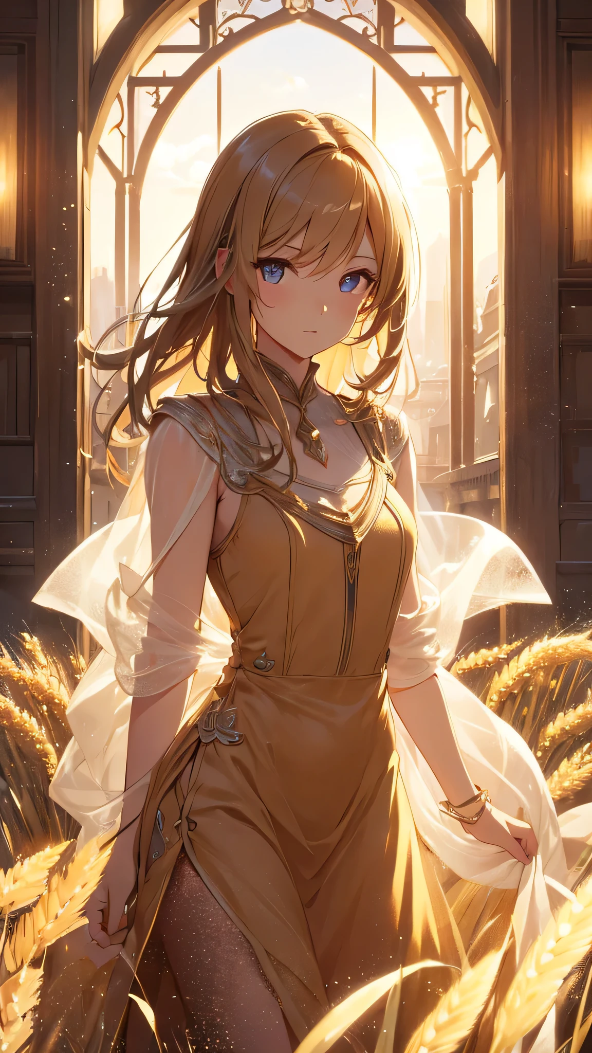 Wheat-themed artwork, ((highest quality)), High resolution, 8k, Cinematic Light, High Contrast, Written boundary depth、、sharp、beautiful, Strong brilliance, Detailed Background, One Girl, cute, fine grain, Shining Eyes, Detailed Iris、