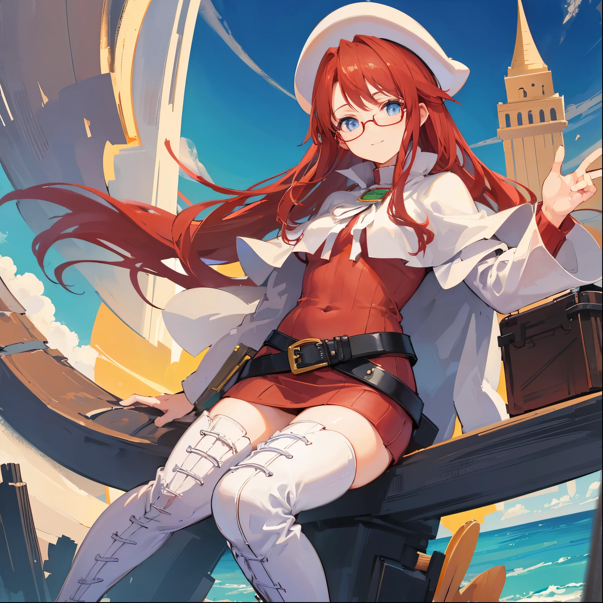 summonnightaty, aty, (young:1.3),long hair, blue eyes, red hair, big_berets, hat, glasses,
BREAK long hair, thighhighs, hat, dress, naked_legs, glasses, belt, cape, sweater, zettai ryouiki, beret, thigh boots, white footwear, ribbed sweater, loose belt,solo,
BREAK outdoors, fantasy,on_beach,
,Highquality_hads,perfect_fingers,
BREAK (masterpiece:1.2), best quality, high resolution, unity 8k wallpaper, (illustration:0.8), (beautiful detailed eyes:1.6), extremely detailed face, perfect lighting, extremely detailed CG, (perfect hands, perfect anatomy),covered_nipples,covered_navel ,half_eyes,long_sword,sleepy,standing,red_sweater,apart_knees,magical_effect,spread_legs, have_a_book,teacher,rise_knee,Smile,rise_hand,look_down_viewer,spread_arms,sea​_waves,looking_into,blue_sky,sitting,plump,