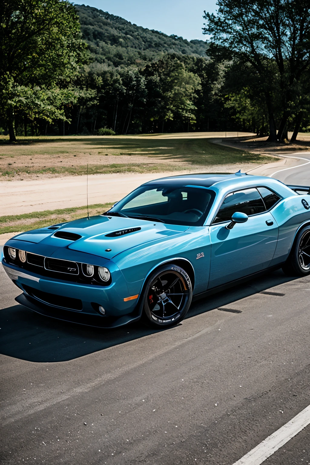 dodge challenger neon blue drifting
